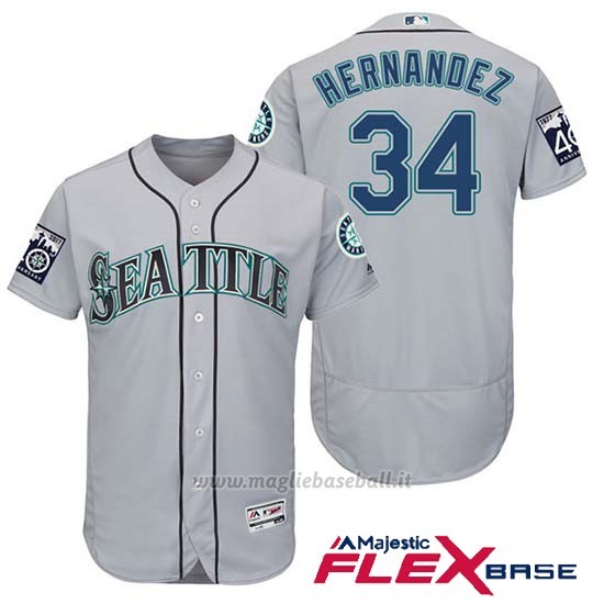 Maglia Baseball Uomo Seattle Mariners 34 Felix Hernandez Grigio 2017 Flex Base